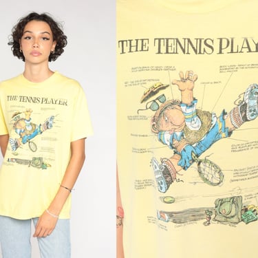 Funny Tennis Shirt 90s Tennis Player T-Shirt Retro Sports Joke Graphic Tee Sarcastic Sportswear Single Stitch Yellow Vintage 1990s Medium 