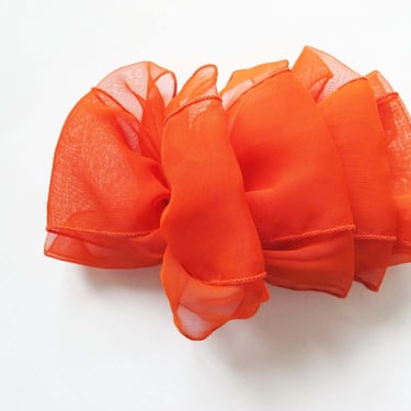 Vintage 90s Oversized Bow Scrunchy Fabric Barrette Red Orange  - Quirky Colorful Hair Clip Accessory 