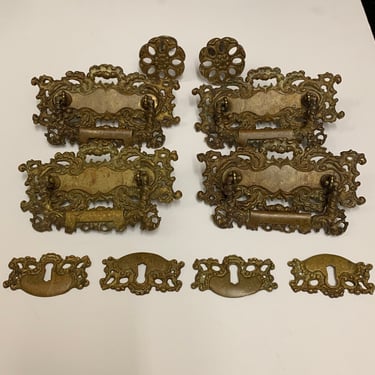 1920s Brass Dresser Drawer Pulls and Key Hole Covers by Grand Rapids Brass Company 