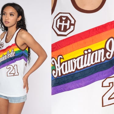 Hawaiian Isle Basketball Jersey Rainbow Number Shirt 21 Retro Sports Jersey 70s Tank Top Athletic Shirt Vintage Sleeveless Small S 