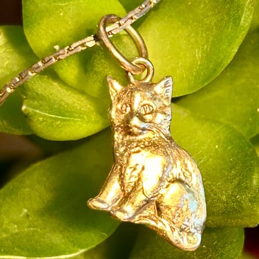 14k Gold Cat Charm Pendant Solid Yellow Gold Vintage Retro Fly Times Vintage Chicago IL