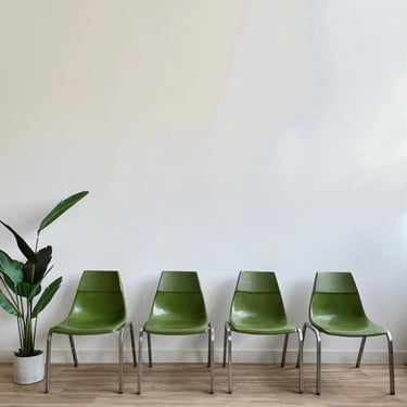 Set of Four Vintage Green Fiberglass Chairs