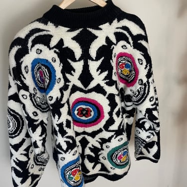 Vintage 1980s Sweater Multicolored Stidded Textured Women’s Oversized 