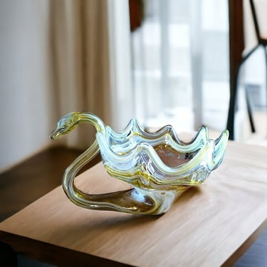 VINTAGE Brown Swirl Glass Candy Bowl with Retro Flair Artisan-Made Brown Swirl Candy Dish Vintage Hand-Blown Glass Swan Candy Bowl 