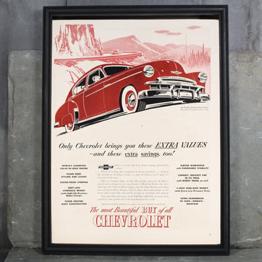 1950 Vintage Chevrolet Advertisement | UNFRAMED Vintage Advertising Page | 1950 Vintage Car Ad | Fleetline De Luxe 4-Door Sedan 