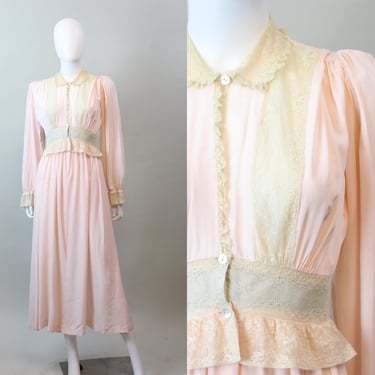 1940s DAPHNE PEACH rayon lace robe xs | new spring summer 