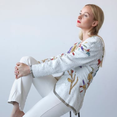 White floral sequins jacket 