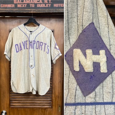Vintage 1920’s “Davenports” Stripe Athletic Wool Baseball Sports Shirt Jersey, Original, Gusset Detail, Appliqué, 20’s Vintage Clothing 