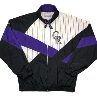 Vintage 90s Apex One Colorado Rockies Baseball Pinstripe MLB Big Logo Full Zip Windbreaker Jacket Size Large 