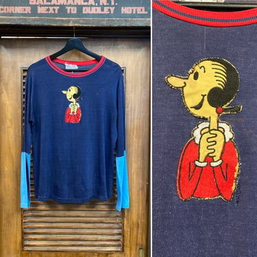 Vintage 1960’s “Elaine Post” Olive Oyl Popeye Cartoon Glam Pop Art Durene Jersey Shirt, 60’s Long Sleeve Tee, Vintage Clothing 