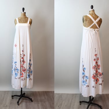 1970s INDIAN cotton HANDPAINTED caftan dress xs small | new spring 