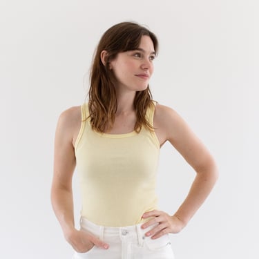 The Corsica Tank in Butter Yellow | Vintage Rib Knit Tank Top | 100% Cotton Singlet Undershirt | XS S 