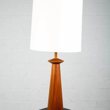 Mid Century Modern Table Lamp Solid Teak Wood Round Sculptural Tested Studio Mcm