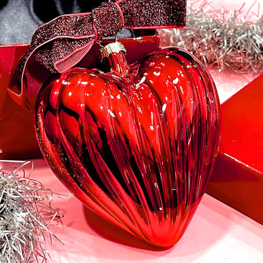 VINTAGE: Red Glass Christmas Heart Ornament In Box - Mercury Ornament - Love - Holiday - Xmas 