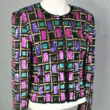 Beded Cocktail Jacket - Cropped - Mardi Gras - Club - Wedding Guest - Formal - by Papell Evening 4P 