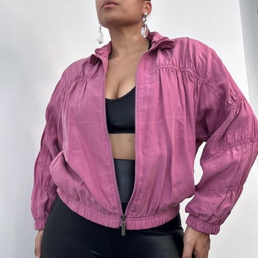 80s Pink Silk Bomber Windbreaker | HEAD Silk Jacket | Mauve Pink Silk Bomber Jacket | Medium Large 