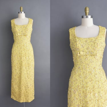 1960s vintage Gold Tinsel Floral Cocktail Party Wedding Dress | Medium 