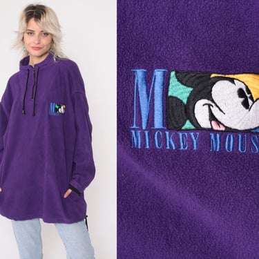 Mickey Mouse Fleece Sweatshirt -- 90s Purple Disney Sweater Quarter Zip Mickey Inc Kawaii Shirt 1990s Cartoon Vintage Retro Oversized Medium 