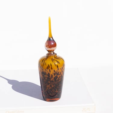 Vintage Art Glass Perfume Bottle, Leopard Print Glass Bottle 