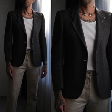 Vintage 80s GIORGIO ARMANI Silver Gray Herringbone Wool Tweed Blazer | Made in Italy | 100% Wool | 1980s MANI Designer Tailored Mens Jacket 