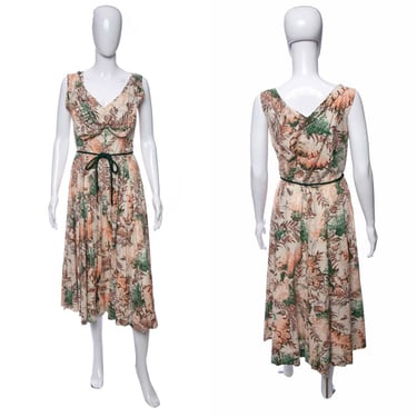 1950's Multicolor Forest Print Sleeveless Dress Size M