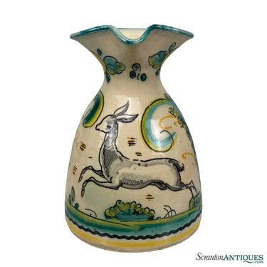 Vintage Italian Majolica Porcelain Stag Deer Hand Painted Ewer Pitcher