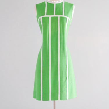 Totally Rad 1960's Kelly Green &amp; White Mod Shift Dress / Sz ML