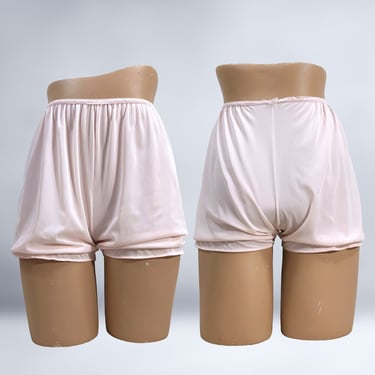 VINTAGE 60s Pink Nylon Bloomer Panties Pettipants  | 1960s Ruffle Leg Bubble Granny Panty Underwear | VFG 
