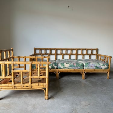 1970's Vintage Italian Bamboo and Rattan Three-Seat Sofa And Chair  by Vivai Del Sud 