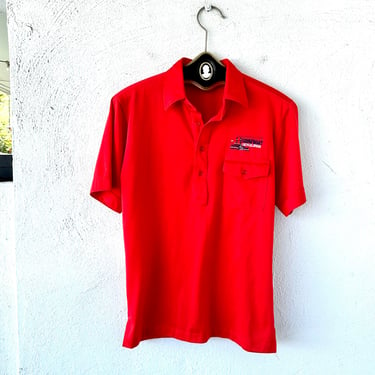 Vintage 70s Las Vegas Shirt Large Collar Red Polo 