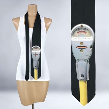 VINTAGE 90s Y2K Novelty Parking Meter Necktie by Ralph Marlin | 1990s Graphic Art Realism Tie Linda J Luna | VFG 