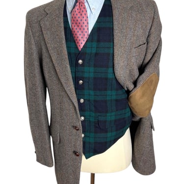 Vintage Stafford Herringbone Tweed Sport Coat ~ 40 Long ~ jacket / blazer ~ Preppy / Ivy Style / Trad ~ Elbow Patches 