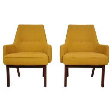 Pair of Mid-Century Vintage Yellow Wool Lounge Chairs by Vista of California 