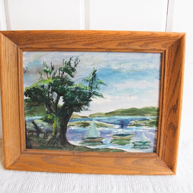 Mountain Landscape Painting with Original Wood Frame 
