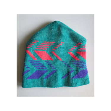 Vintage Knit Beanie - Retro 80s Wool Neon Winter Hat - Ski Snowboard Cap by Smiley 