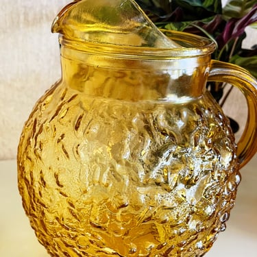 West Virginia Glass Yellow & Gold Cocktail Pitcher Set
