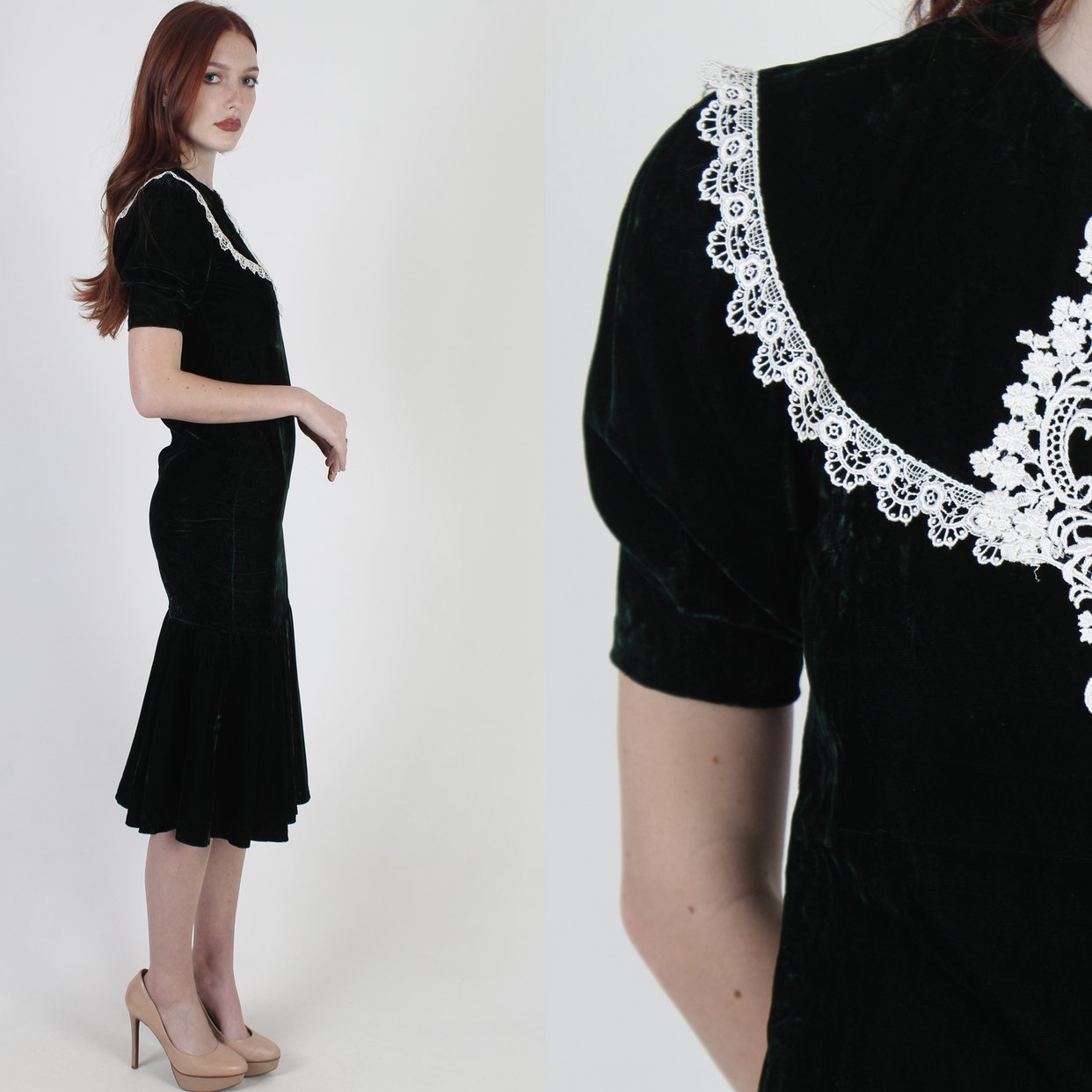Vintage Gunne Sax Emerald Green Velvet Dress, Jessica | American ...
