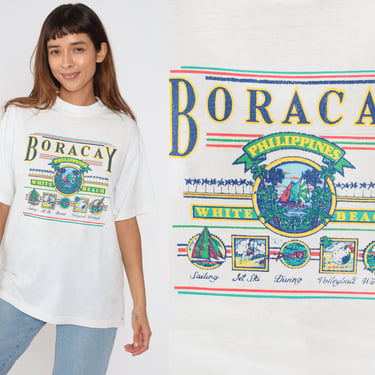 Boracay Philippines Shirt 90s Filipino T-shirt Sailboat Sailing Diving Graphic Tee Tourist Travel Asia Vintage 1990s Swaze Extra Large xl 