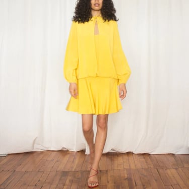 1960s Gayle Kirkpatrck Yellow Moss Crepe Mini Dress 