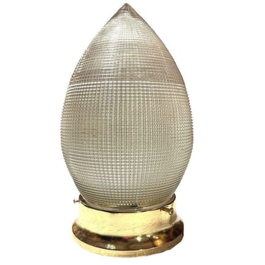 Mid-century Holophane Teardrop Glass Ceiling Pendant Light w/ Brass Fitter 