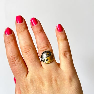 Gold and Black and Silver Yin-Yang Ring 90's Throw back 