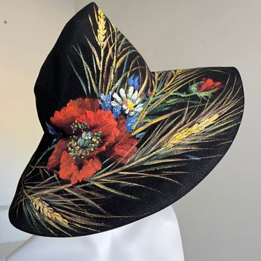 AMAZING Fall Floral Theme 1940s Hand Painted Ladies Fedora Unsigned Original Vintage 