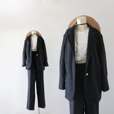 black wool jacket - vintage womens blazer light lightweight size medium long sleeve academia library coat 