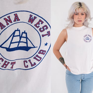Dana West Yacht Club Shirt 90s Dana Point California Sailboat Shirt Graphic Tank Top Nautical Retro Vintage 1990s Cutoff Medium Large 