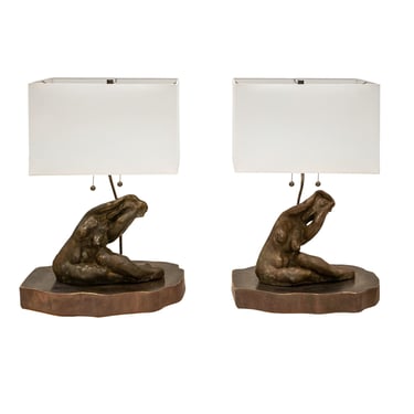 Philip and Kelvin LaVerne Pair of Stunning Bronze Female Nude Table Lamps 1970s (Signed)