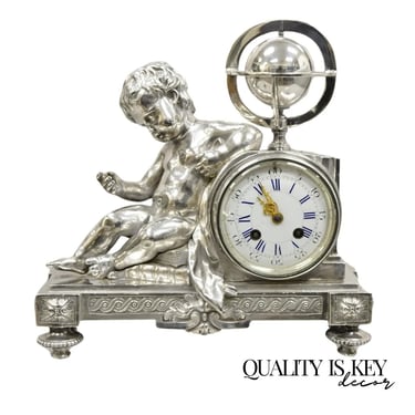 French Louis XV Silver Plated Bronze Putto Mantel Clock M Franjus Raison & Boyer