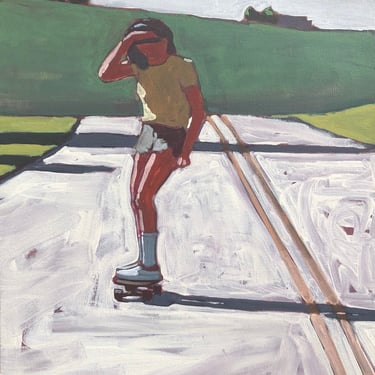 Skater #3, Original Acrylic Painting on Canvas 16 x 20, modern, fine art, gallery wall, small, street art, longboard, woman, michael van 
