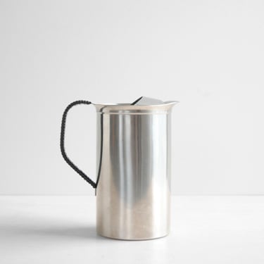 Vintage Danish Stainless Steel Pitcher with Braided Handle, 40 Ounce Pitcher 