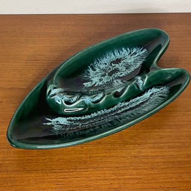 Vintage 1950s MCM Green Glazed Ceramic Ashtray Trinket Dish Boomerang American Made Pottery 