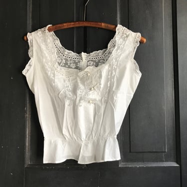 French Lace Cache Corset, Camisole, Wasp Waist, White Embroidered Monogram, Period Clothing, Size Small 